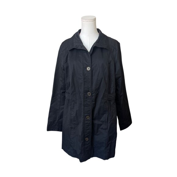 Eddie Bauer Womens Black Barn Rain Parka Coat Size L Jacket Adjustable Pockets - Picture 1 of 8
